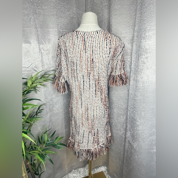 Zara Beige Tweed W/ Fringe Hem Mini Dress Sz M - Picture 9 of 11